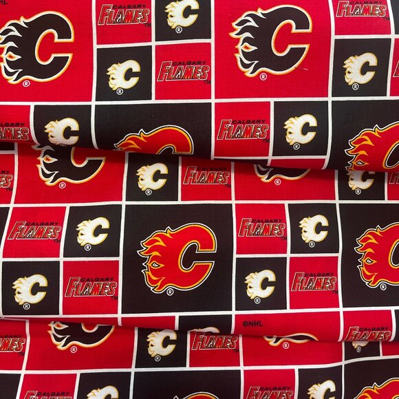 Officially Licensed NHL Calgary Flames Cotton Fabric – 1 Yard – Sewing, Quilting - Picture 1 of 3